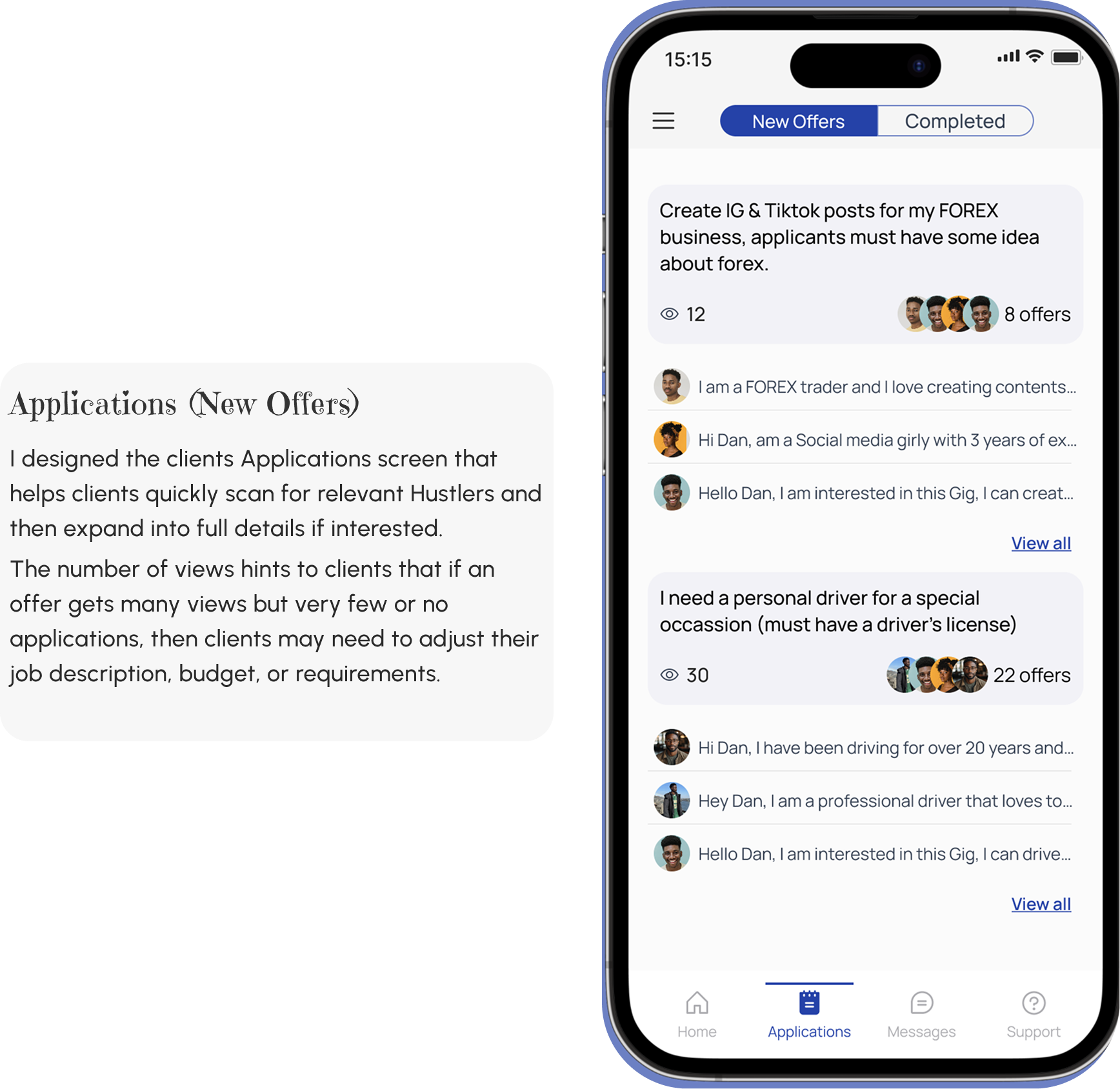 Hustle app application offer screen